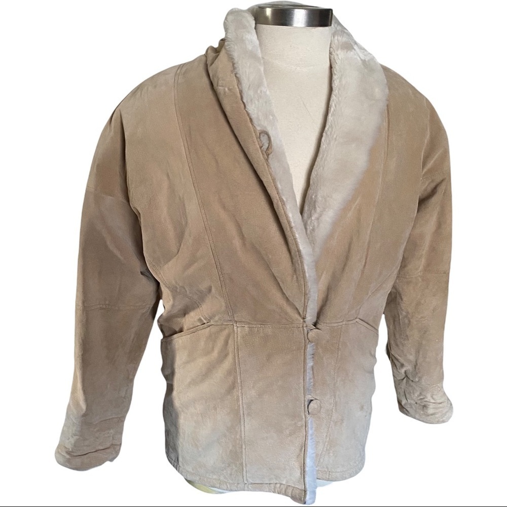 Vintage Pelle Women 100% Suede Leather Coat Faux Fur Lining Heavy Winter Coat M